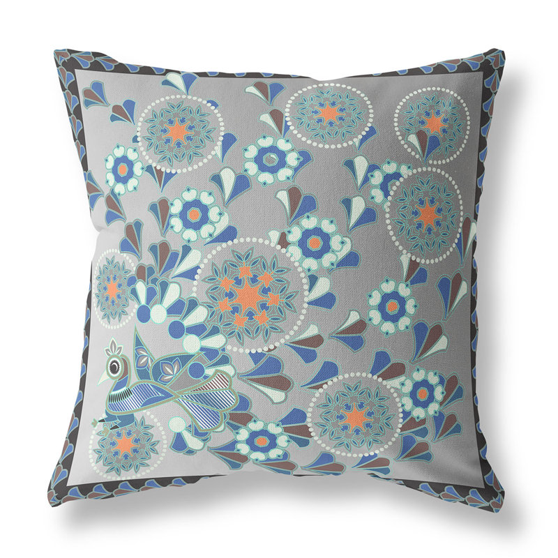 Coussin décoratif d'intérieur pour l'extérieur 26 po x 26 po, Floral gris / noir