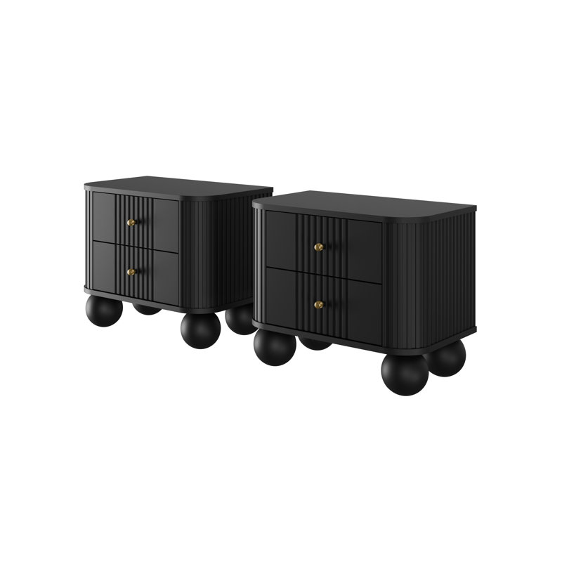 Dayzee 56cm W Manufactured Wood Bedside Table, Black, Black, Black/Gold