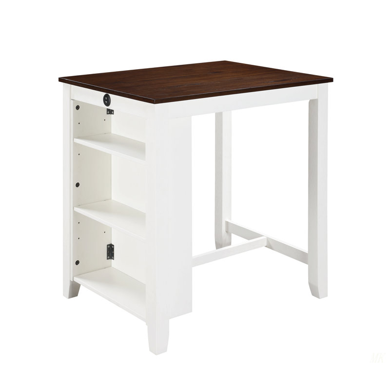 Graham 36" White Finish Small Space Counter Height Dining Table With USB Charging Ports And Shelves, Brown/White