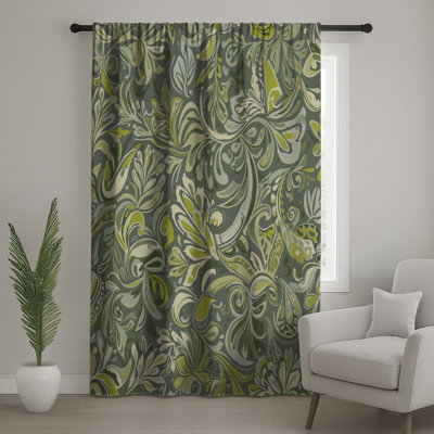 Green Floral Pattern Window Curtains, Floral Sheer & Blockout Curtains - 1 Panel