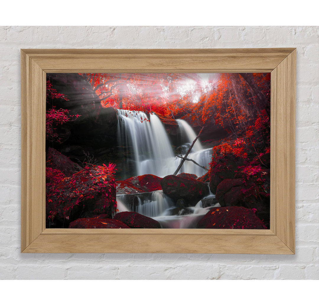 Red Forest Waterfall Delight - Einzelner Bilderrahmen Kunstdrucke