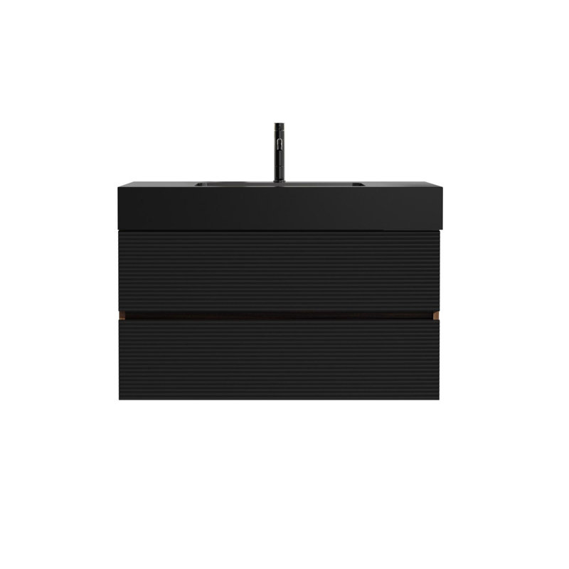 Meuble-lavabo 36 po avec lavabo, Blanc, Noir / brun