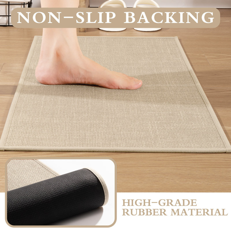 Ensemble de 2 tapis de bain d'aspect lin avec envers antidérapant, Beige