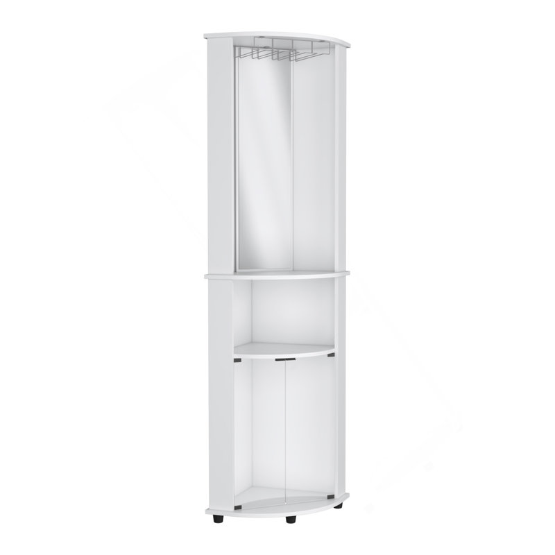 Armoire de bar d'angle avec support pour verres à vin et armoire inférieure, blanc