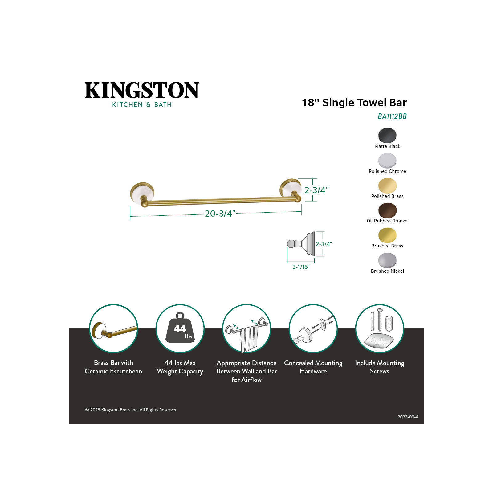 Kingston Brass Victorian 18-Inch Towel Bar, Matte Black
