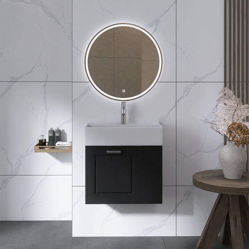 Meuble-lavabo flottant mural 21,8 po avec lavabo, Noir