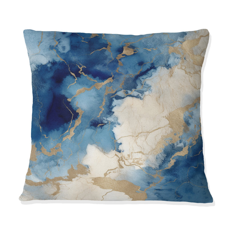 Coussin décoratif bleu et or Marble Clouds X - Fractals