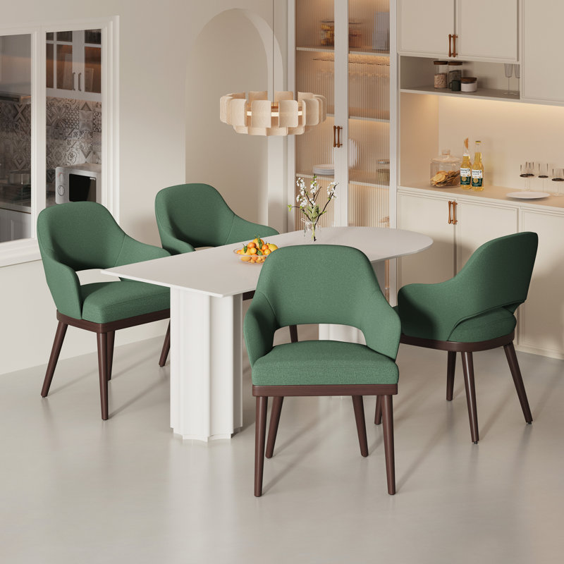 Modern Upholstered Dining Chair with Walnut Wood Legs, Dark Brown Wood, Green