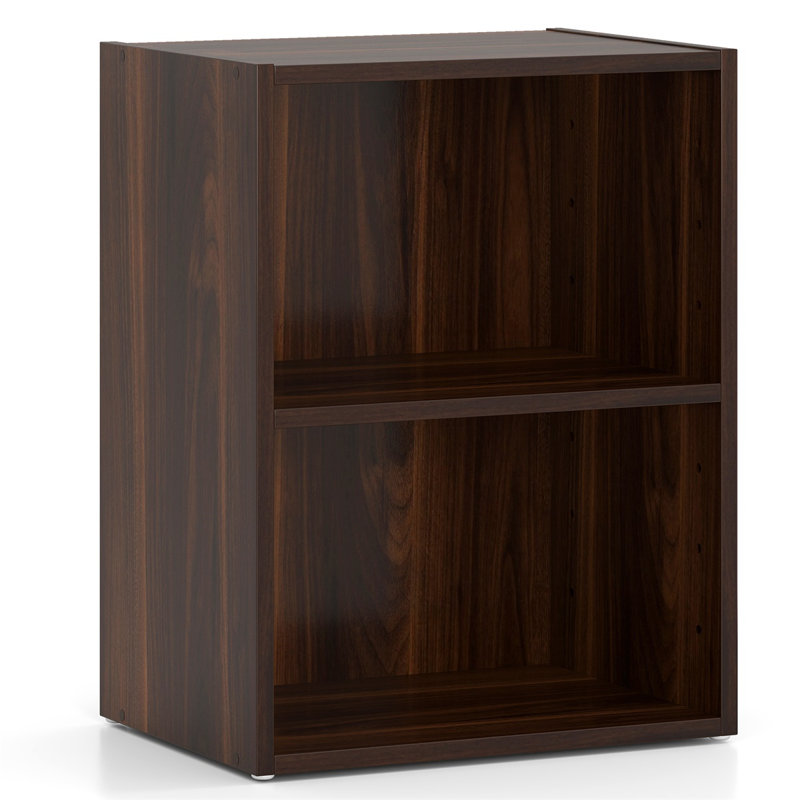 Vitrine moderne à 2 niveaux, capacité de 45 kg, tablette de rangement gain de place pour salon, chambre et bureau, noyer
