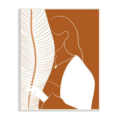 «Woman Be Der Palm Leaf», portrait abstrait, orange, blanc, noir, estampe numérique, art texturé par Birch & Ink