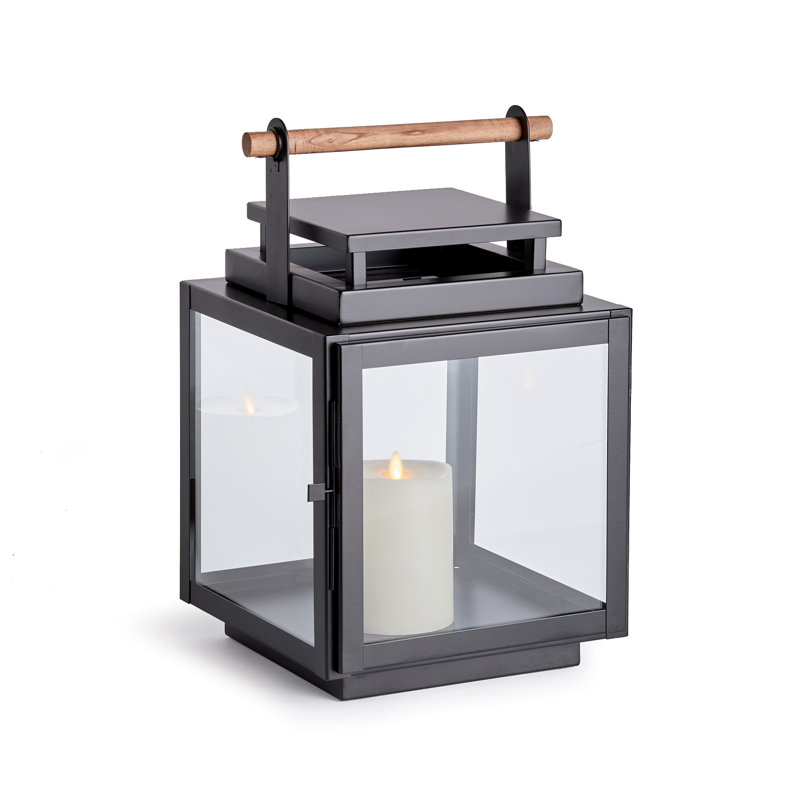 Lanterne moyenne en acier inoxydable Cathica, Noir, H 16,5 po x l 10,5 po x P 10 po