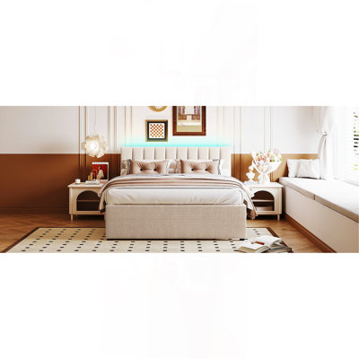 Lit plateforme tapissier grand avec lit gigogne simple Teddy Teddy