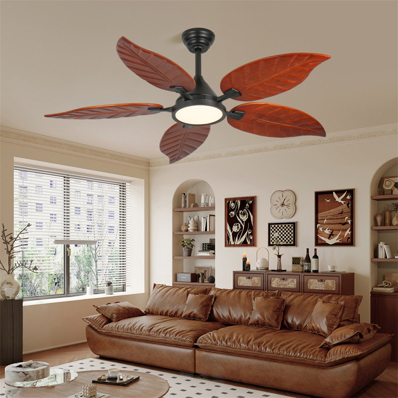 Ventilateur de plafond tropical en bois massif de 132 cm avec éclairage