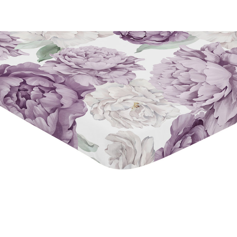 Lavender and Ivory Floral Microfiber Mini Crib Sheet Set