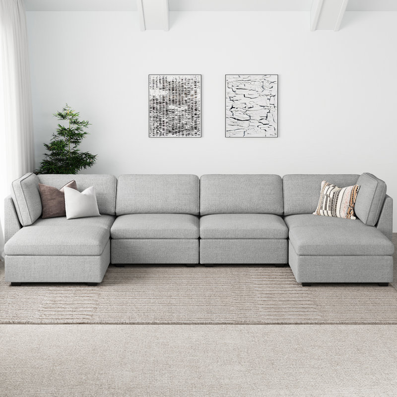Hutcheson 131.4'' Wide U-Shaped Sectional Sofa Livingroom Storage Couch With Ottoman Removable Washable Cushion