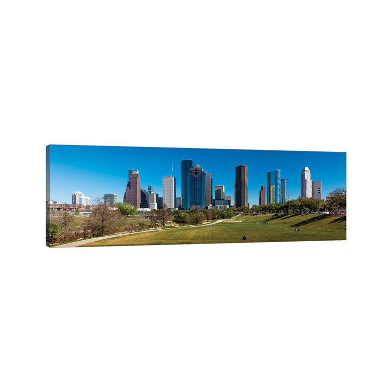 Cityscape Illuminated At Sunset, Houston, Texas - Wrapped Canvas Panoramic Print, 182.88 cm H x 60.96 cm W