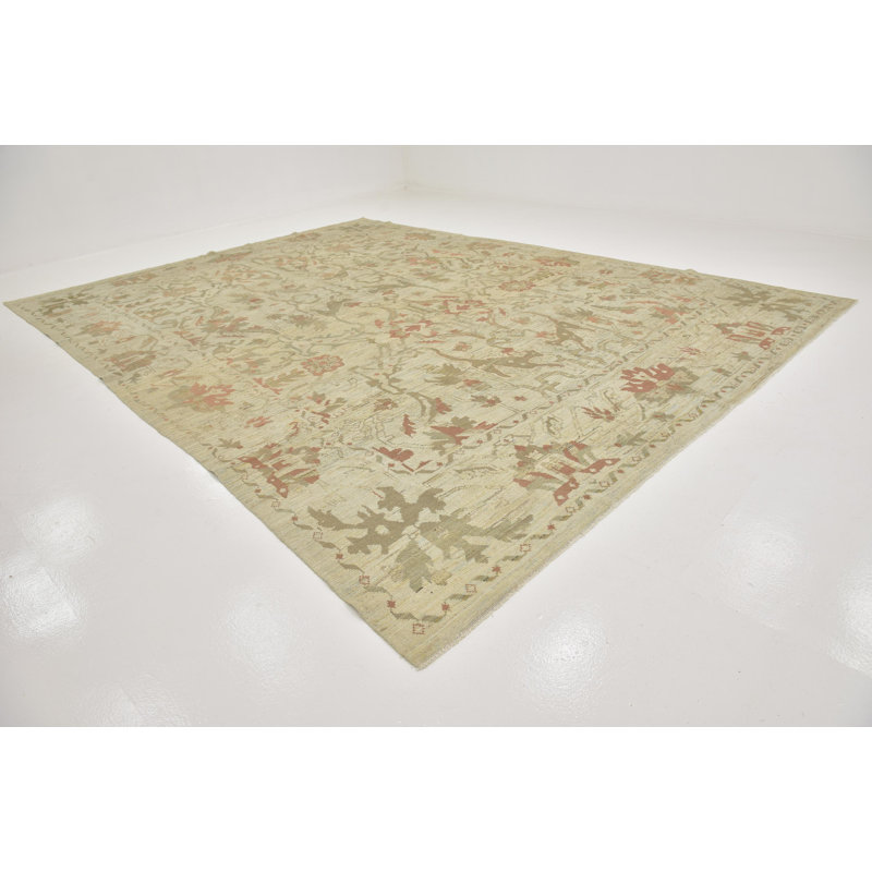 Tapis de zone en laine 12 pi x 15 pi 10 po one-of-kind à la main noué la Mehdi