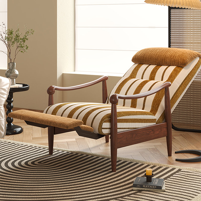 Comfortable lounge chair made of ash wood, Brown/Off-White Polyester Blend