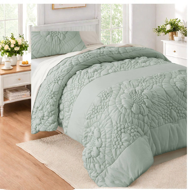 Elegant Floral Bedding Set, Polyester Sage Comfort, All-season Use
