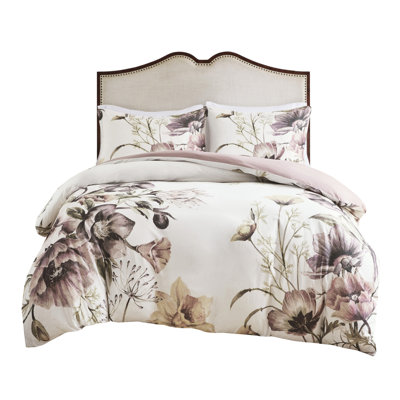 3 Piece Shabby Chic Duvet Cover - King/ King, Cotton Printed With Floral, Soft Bedroom Look, Button & Corner Tie, King Printed, Elegant Atmosphere, Closure, Ties,