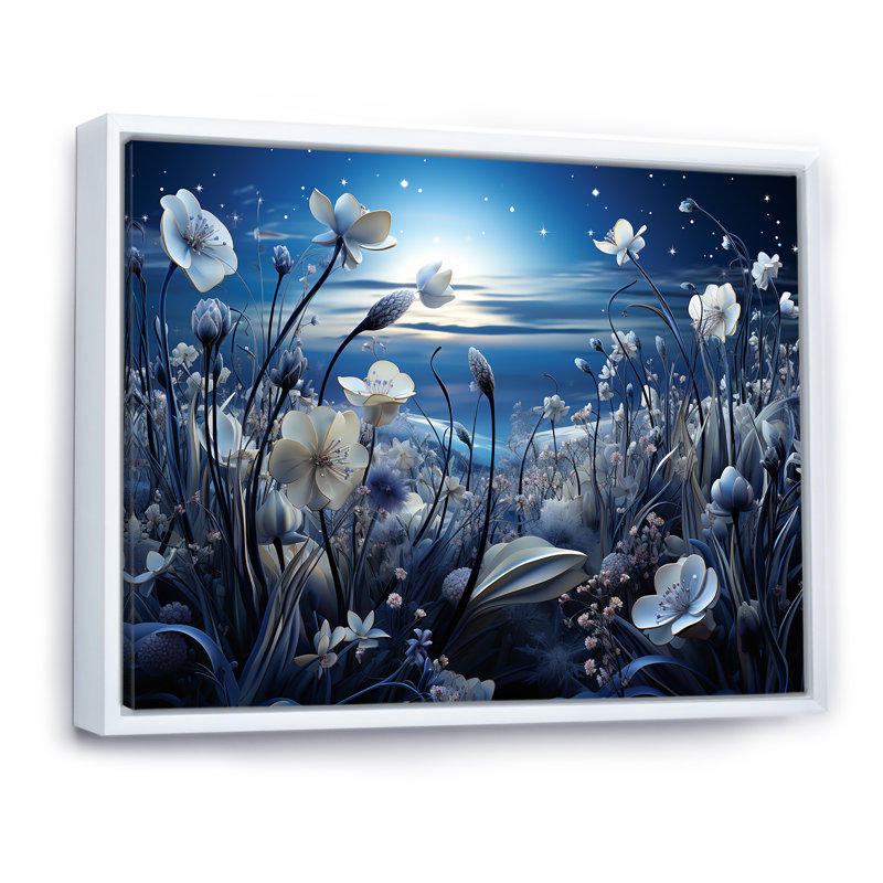 Moon Cosmic Floral Couture Meadows - Fleurs, art mural, Cadre flottant blanc, L 34 po x H 44 po x P 1,5 po