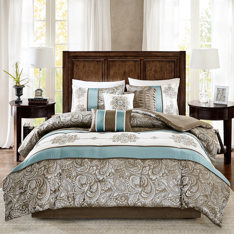 Édredon bleu 7 pièces avec motif cachemire