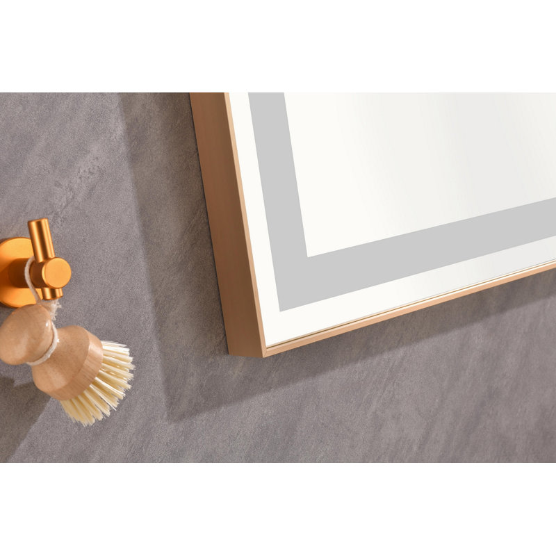 Miroir de salle de bain 60 po x 36 po à DEL avec cadre en aluminium, miroir de meuble-lavabo mural, anti-buée, mémoire, 3 couleurs, réglable en continu