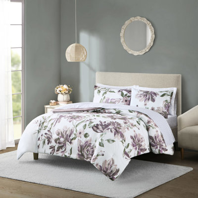 Drap-housse édredon mauve à motif floral avec draps lavables à la machine