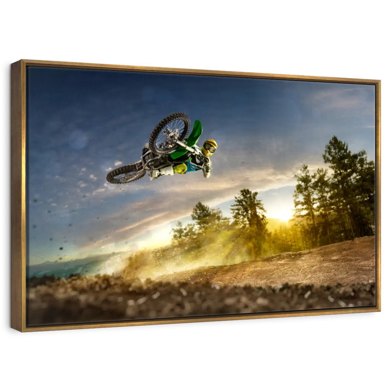 Dirt Bike Rider Stunt, Cadre flottant doré, 13 po x 9 po