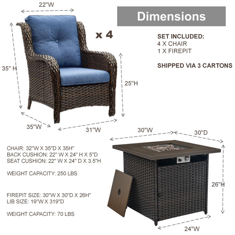 Aowyn 4 - Person Outdoor Seating Group with Fire Pit with Cushions, Blue