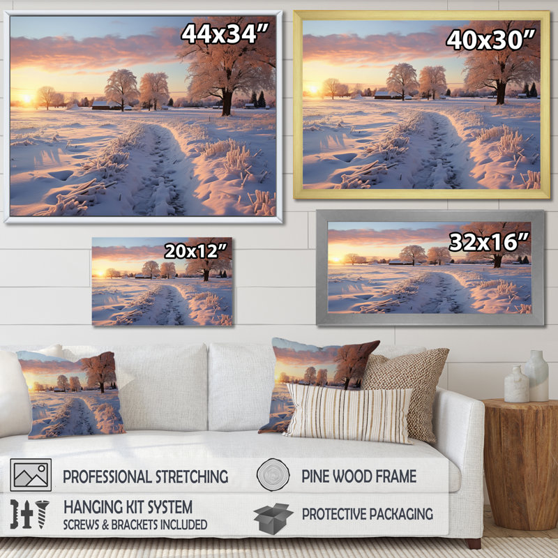 Art mural sur toile Path to the Winter Dusk, Cadre naturel flottant, H 30 po x l 40 po x P 1,5 po