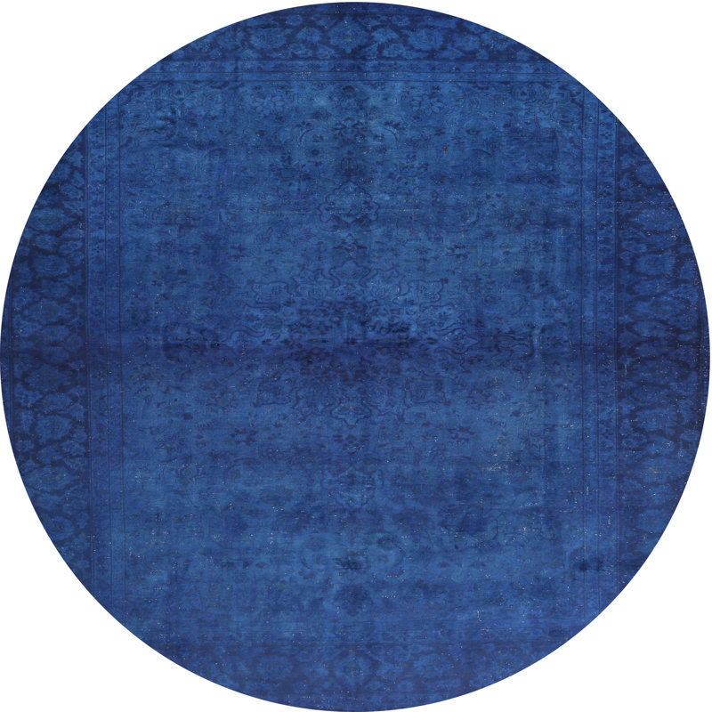 Tapis décoratif bleu contemporain, Rond 3 pi