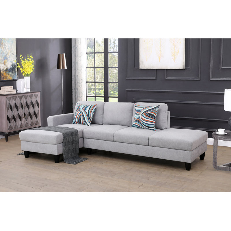 Canapé et méridienne en microfibre / microsuède de 102 po de largeur Lasharon, Microfibre / microsuède gris clair