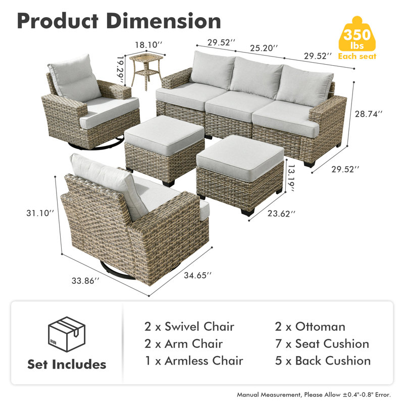 Outdoor Wicker 5 - Person Modular Patio Conversation Set with Cushions, Light Gray