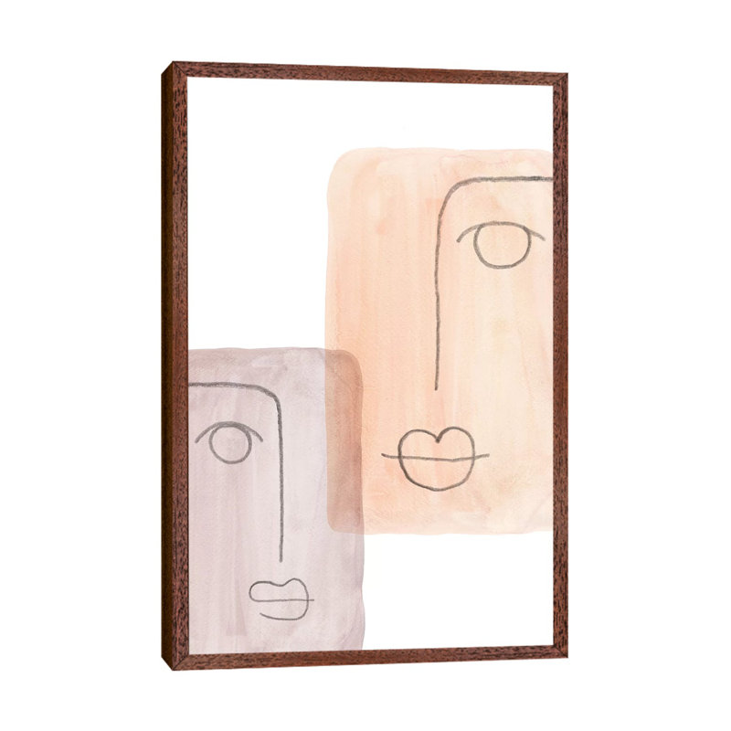Abstract Faces II - Painting on Canvas, Classic Brown Wood Framed, 101.6cm H x 66.04cm W x 3.81cm D