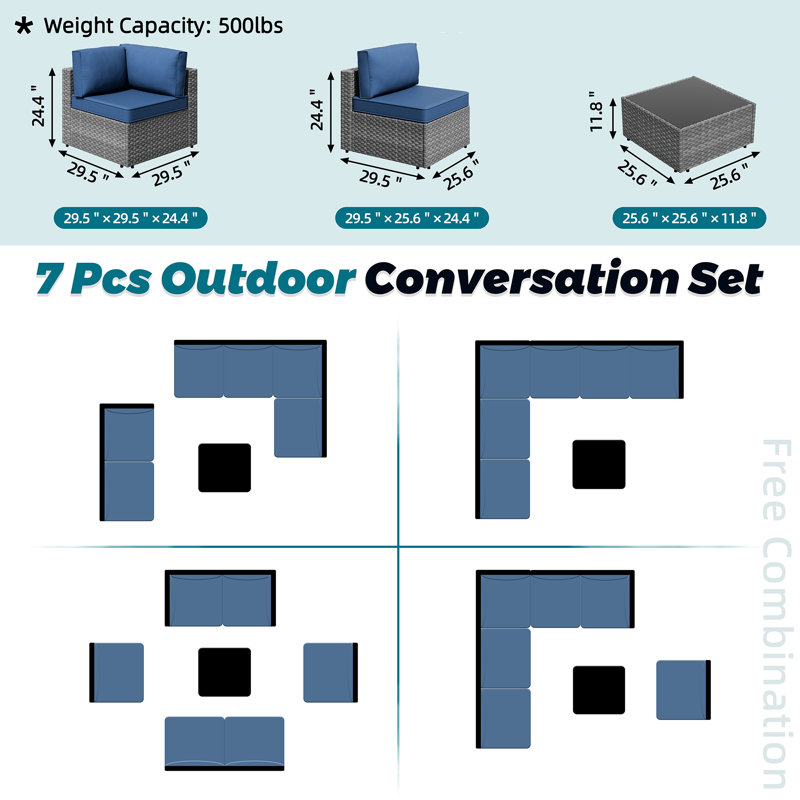 Alivia 6 - Person Outdoor Patio Set Seating Group with Cushions, Navy/Gray
