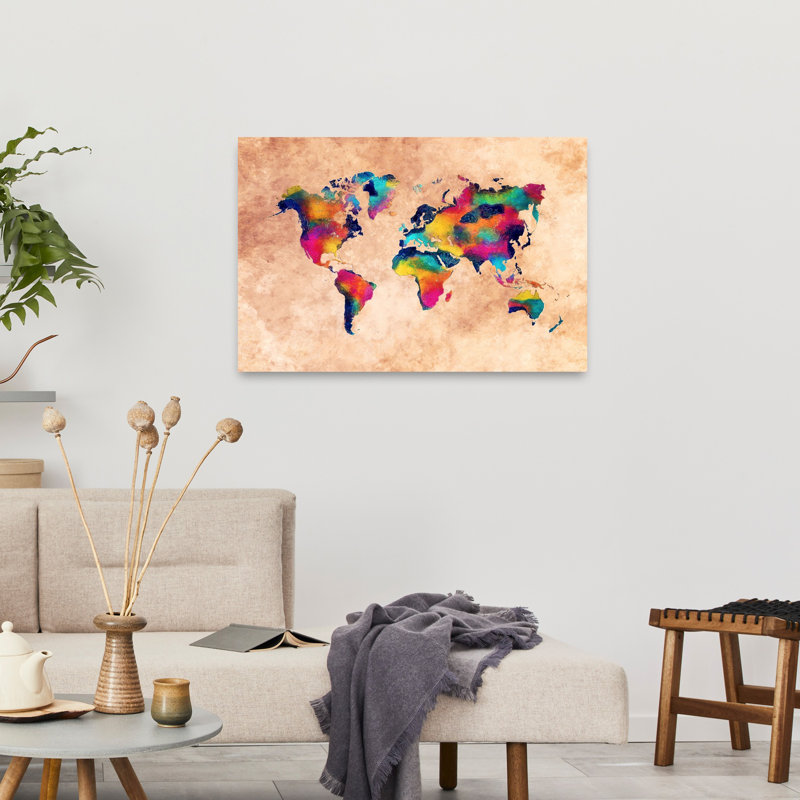 Carte du monde, art mural contemporain, H 24 po x l 36 po
