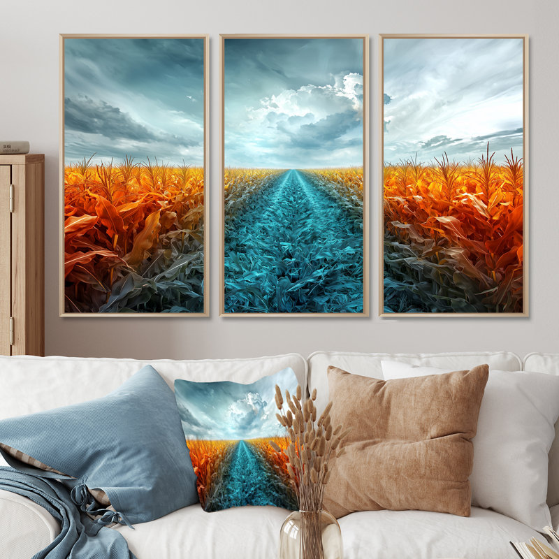 Rangées d'art champêtre vert, H 40 po x l 60 po x P 1 po, Toile naturelle avec cadre flottant