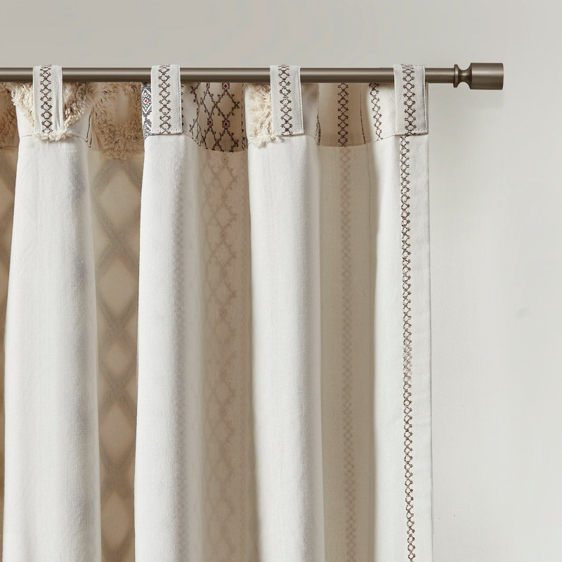 Panneau de rideau en coton 1PC 50X108 avec rayures et doublure en chenille, Ivoire ivoire, L 50,05 po x L 108,05 po