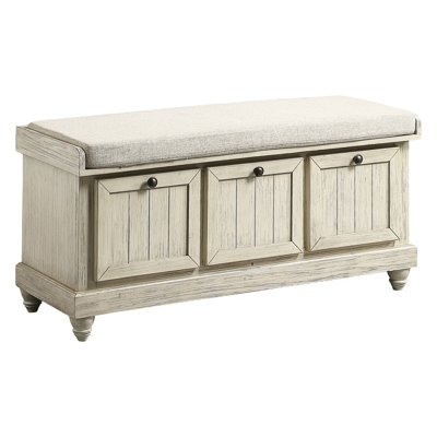 Solid Wood Home Bench With Flip-top Seat And Removable Cushion Cover Storage Beige Upholstery Soft Close Hinge