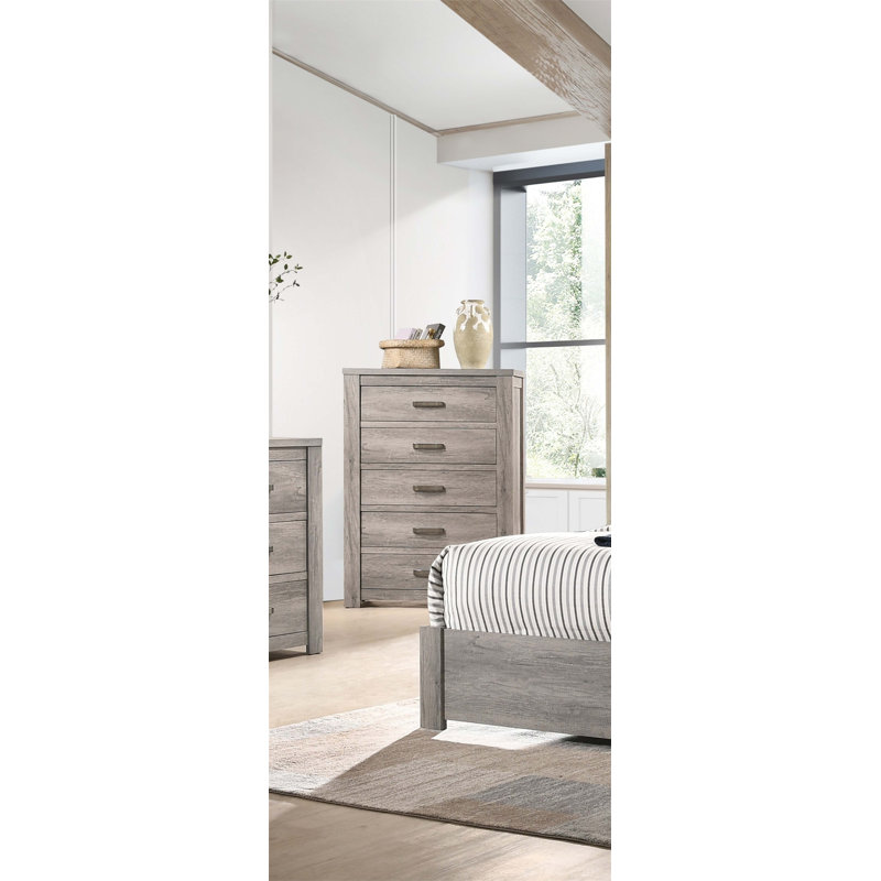 Coffre de rangement rustique en bois massif à 5 tiroirs, parfait pour les chambres modernes et les solutions de rangement supplémentaires.