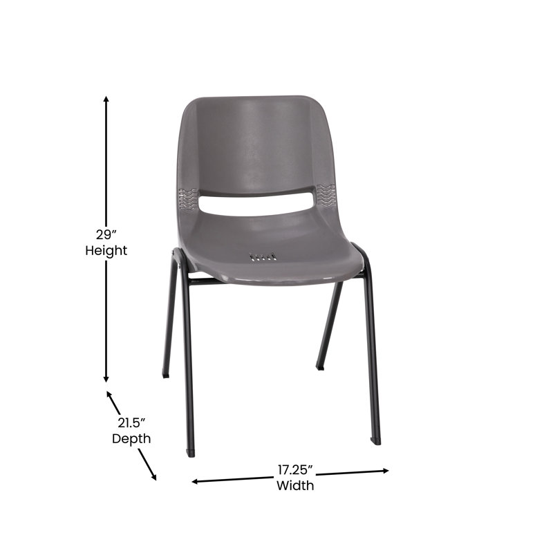 Gray Plastic Armless Stacking Chair with Black Metal Frame