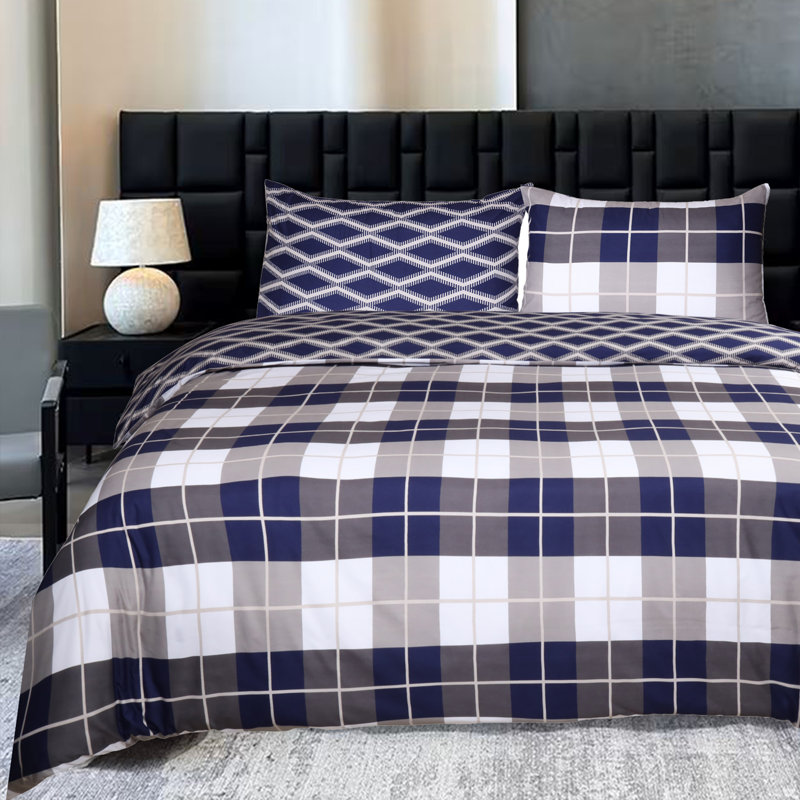 Aspire Homeware Ultra Soft Reversible Chequered Duvet Cover Set with Pillowcases for Elegant Bedroom Decor