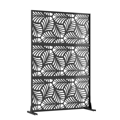 74" H x 47.2" W Metal Privacy Screen with Stand, Freestanding Patio Room Divider, Decorative Outdoor Partition for Deck, Balcony, Garden & Indoor, Petals Style