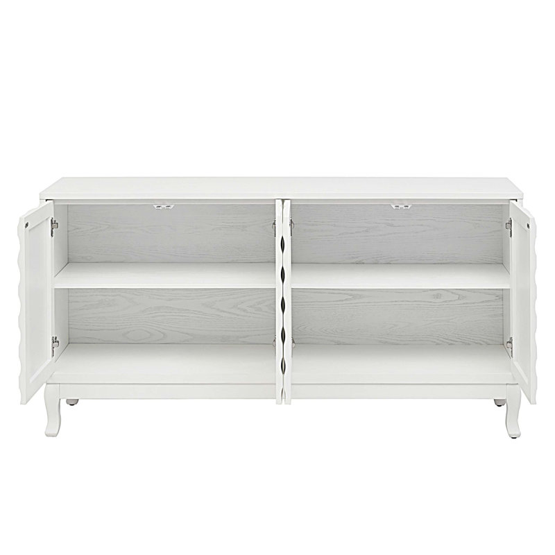 Élégant buffet doté de portes à motif ondulé sophistiquées avec un design à rainures arquées dans un agencement élégant à quatre portes, réglable, adapté pour le bureau, le vestibule et le salon