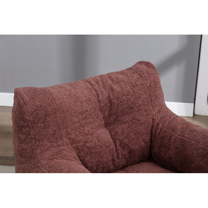 Aeri Compression Medium Adult Soft Teddy Fabric Bean Bag Chair With Foam Filled, Red Teddy