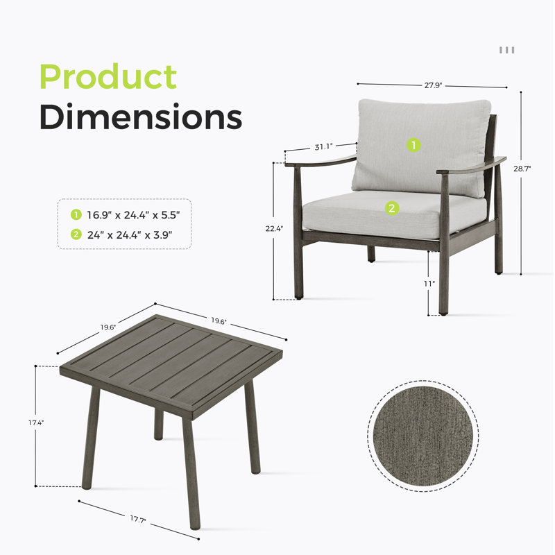 Mariene 2 - Person Patio Conversation Set with Cushions, Gray, Gray