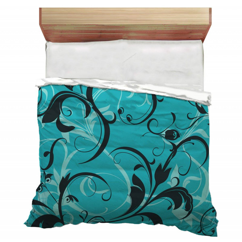 Édredon Turquoise Flourish Bedding Illustration Spiraling Motifs 12275, Édredon simple TG