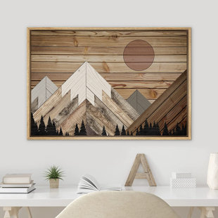 IDEA4WALL Framed Canvas Print Wall Art Set Pastel Mountain Range Forest Mist Nature Wilderness Illustrations Modern Art Decorative Rustic Calm/Zen for