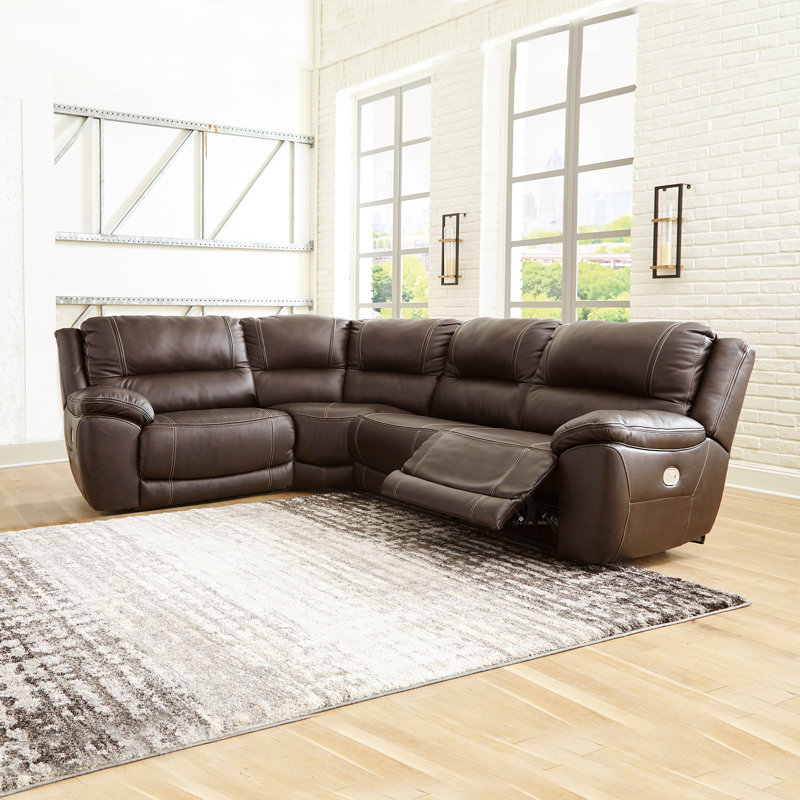 Dunleith 4-Piece Power Reclining Sectional, Brown Leather Match